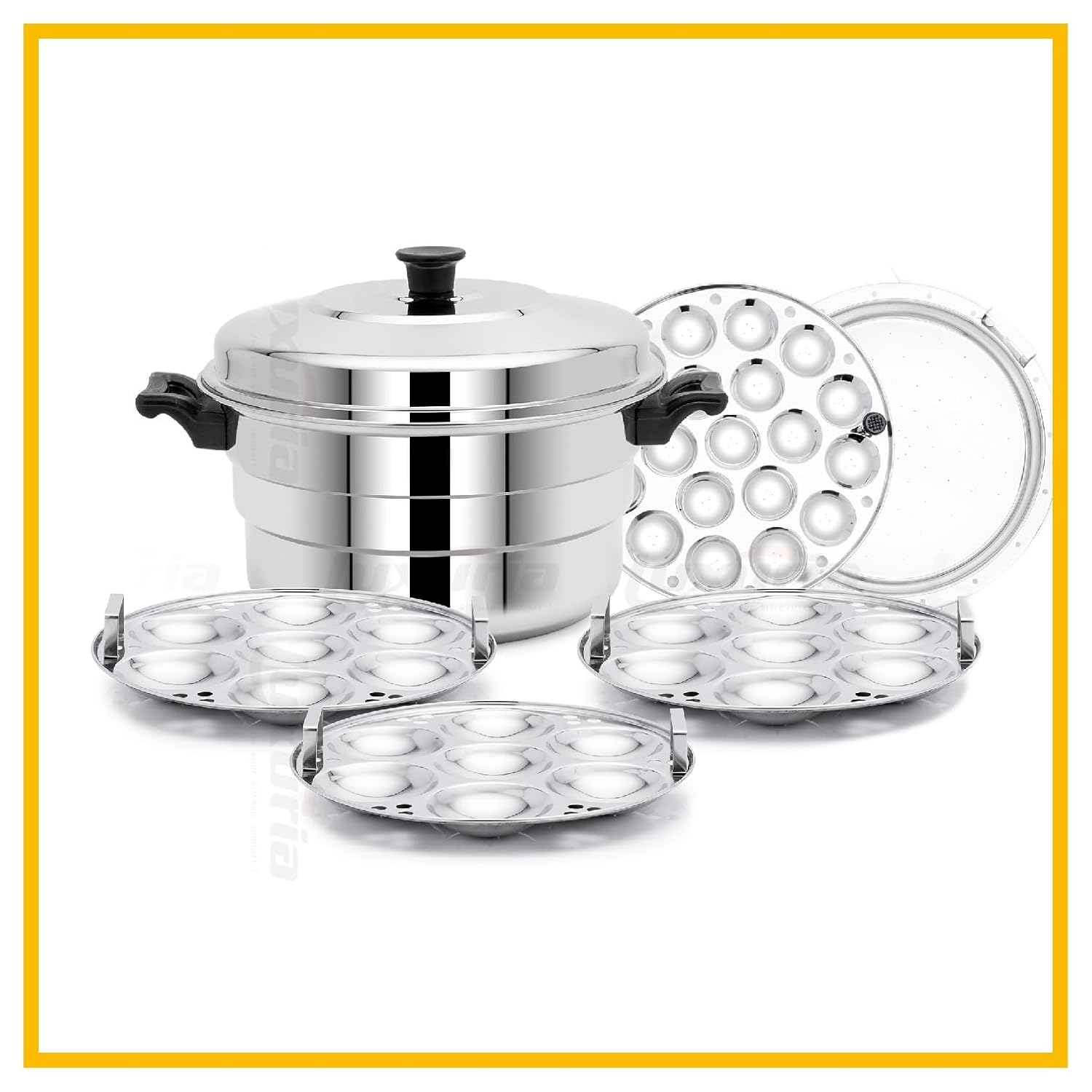 Lara Tales LAKSHMI Stainless Steel Idli Pot | 3 Idli Plates + 1 Mini Idli Plate + 1 Dhokla Plate | Heavy Gauge Idly Cooker | Soft & Fluffy Idlis | 3–5 Person Capacity