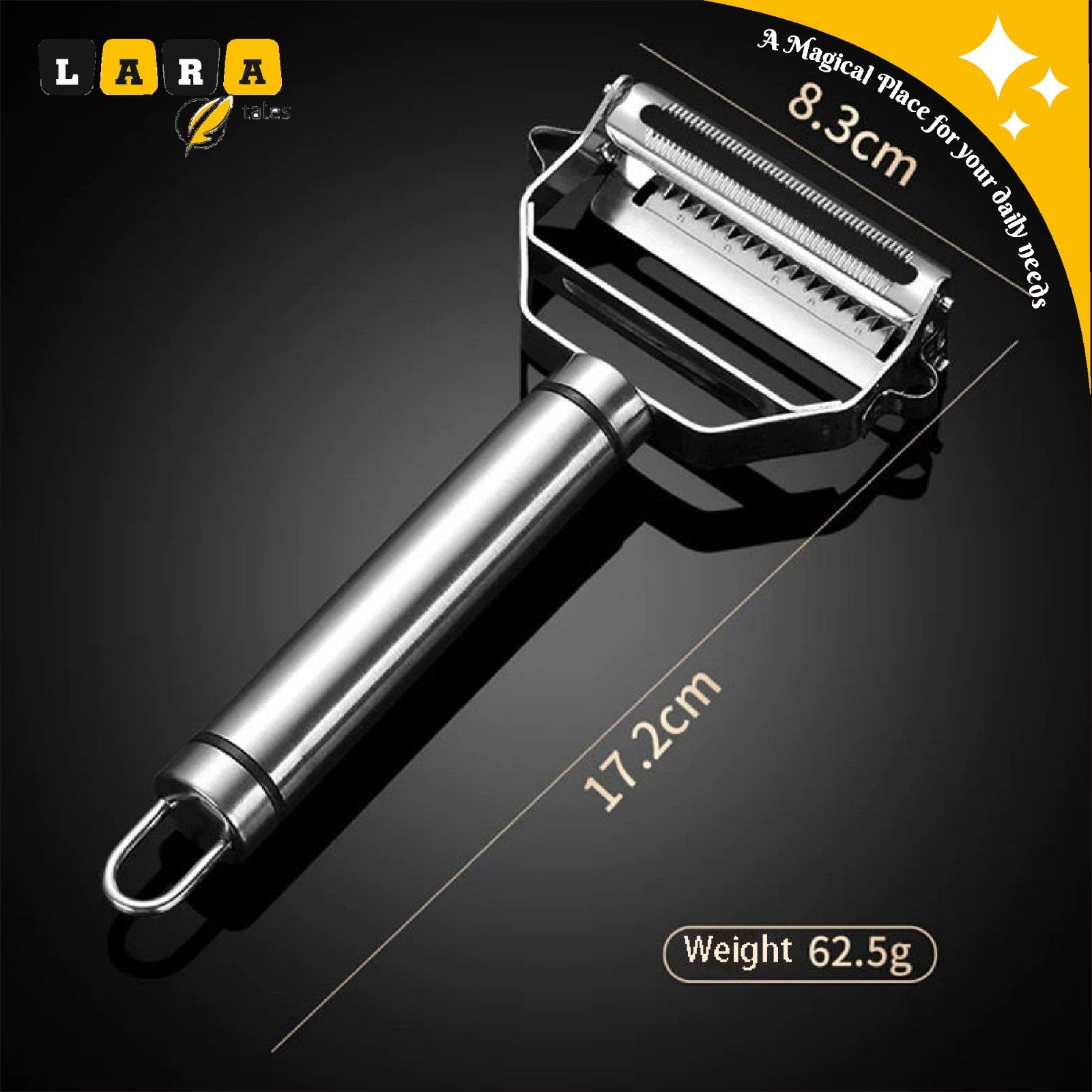 Lara Tales – 2-in-1 Stainless Steel Julienne Peeler & Vegetable Slicer Multi-Purpose Fruit & Veggie Shredder, Grater & Cutter for Carrots, Potatoes, Cucumbers & More | Premium Kitchen Tool for Effortless Prep