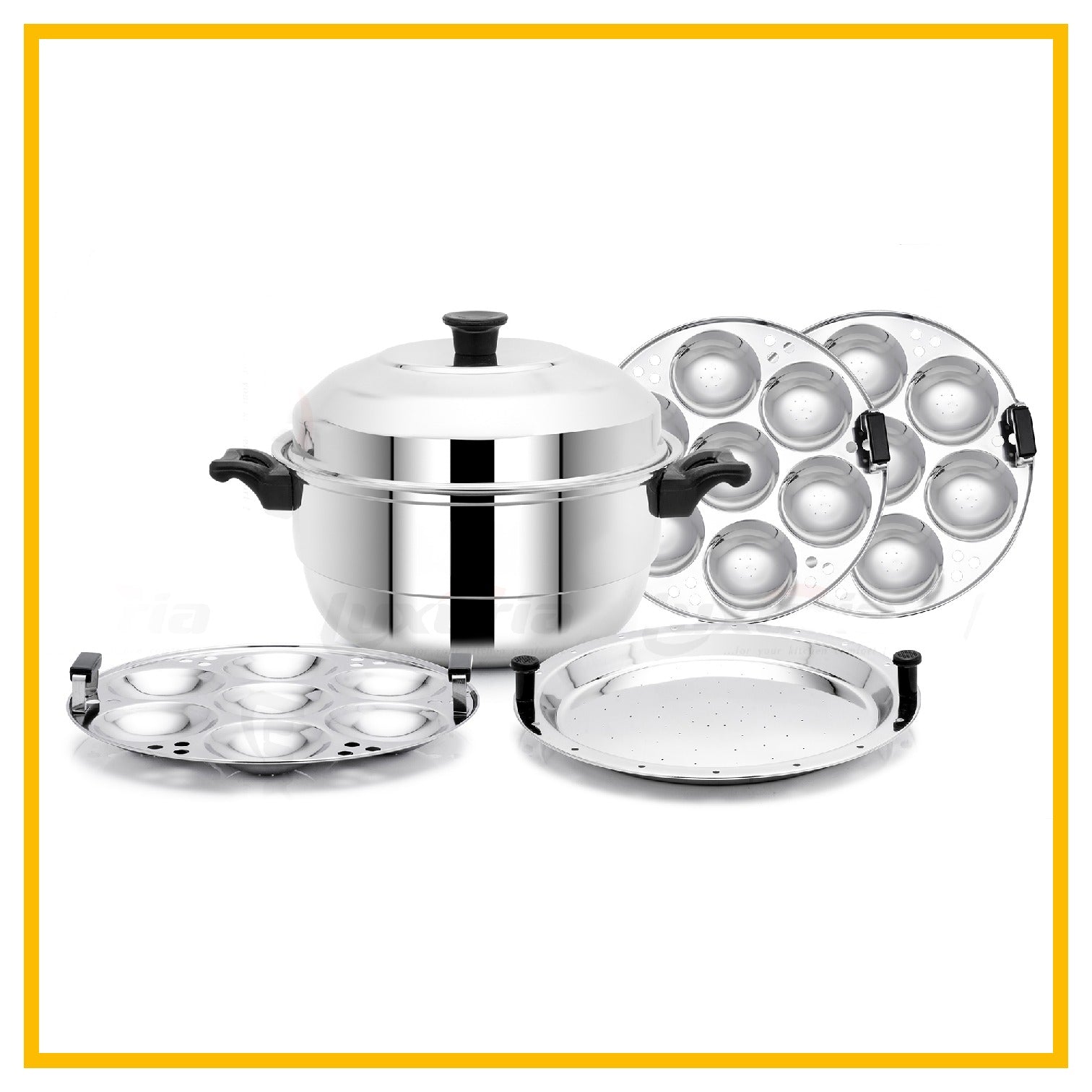 Lara Tales CLASSIC Stainless Steel Idli Cooker Steamer – 3 Idli Plates + 1 Mini Idli Plate + 1 Dhokla Plate | Heavy Gauge Idly Pot | Soft & Fluffy Idlis | Multipurpose Steamer