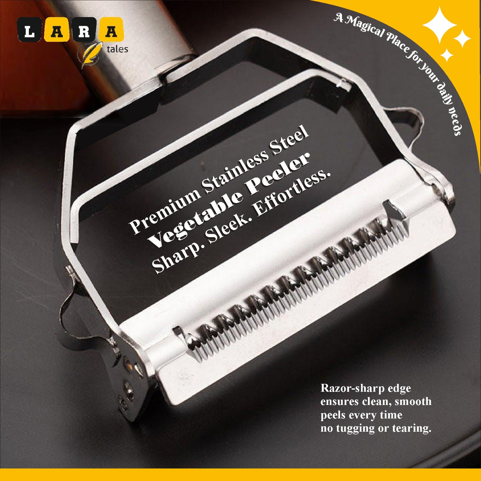 Lara Tales – 2-in-1 Stainless Steel Julienne Peeler & Vegetable Slicer Multi-Purpose Fruit & Veggie Shredder, Grater & Cutter for Carrots, Potatoes, Cucumbers & More | Premium Kitchen Tool for Effortless Prep