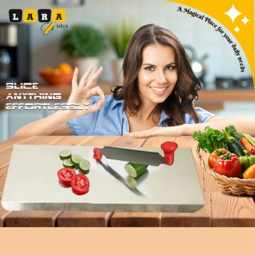Lara Tales 2-in-1 SS Smart Cutting Board with SS Cutter – Sharp Blades for Vegetables, Fruits & Nuts | Durable Chopping Board for Fast & Safe Food Prep | Anti-Slip, Rustproof | Rectangle shape | Style