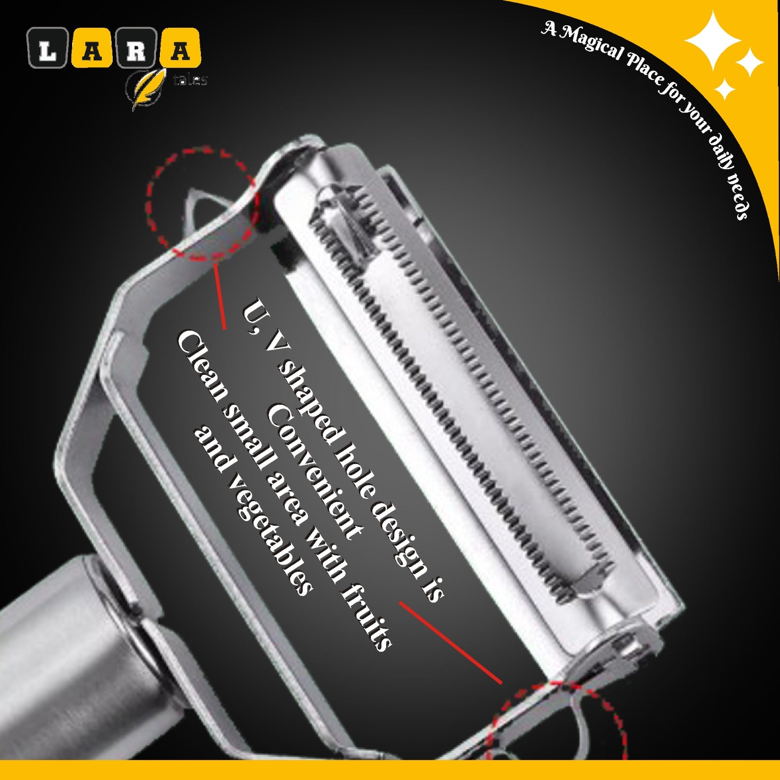 Lara Tales – 2-in-1 Stainless Steel Julienne Peeler & Vegetable Slicer Multi-Purpose Fruit & Veggie Shredder, Grater & Cutter for Carrots, Potatoes, Cucumbers & More | Premium Kitchen Tool for Effortless Prep