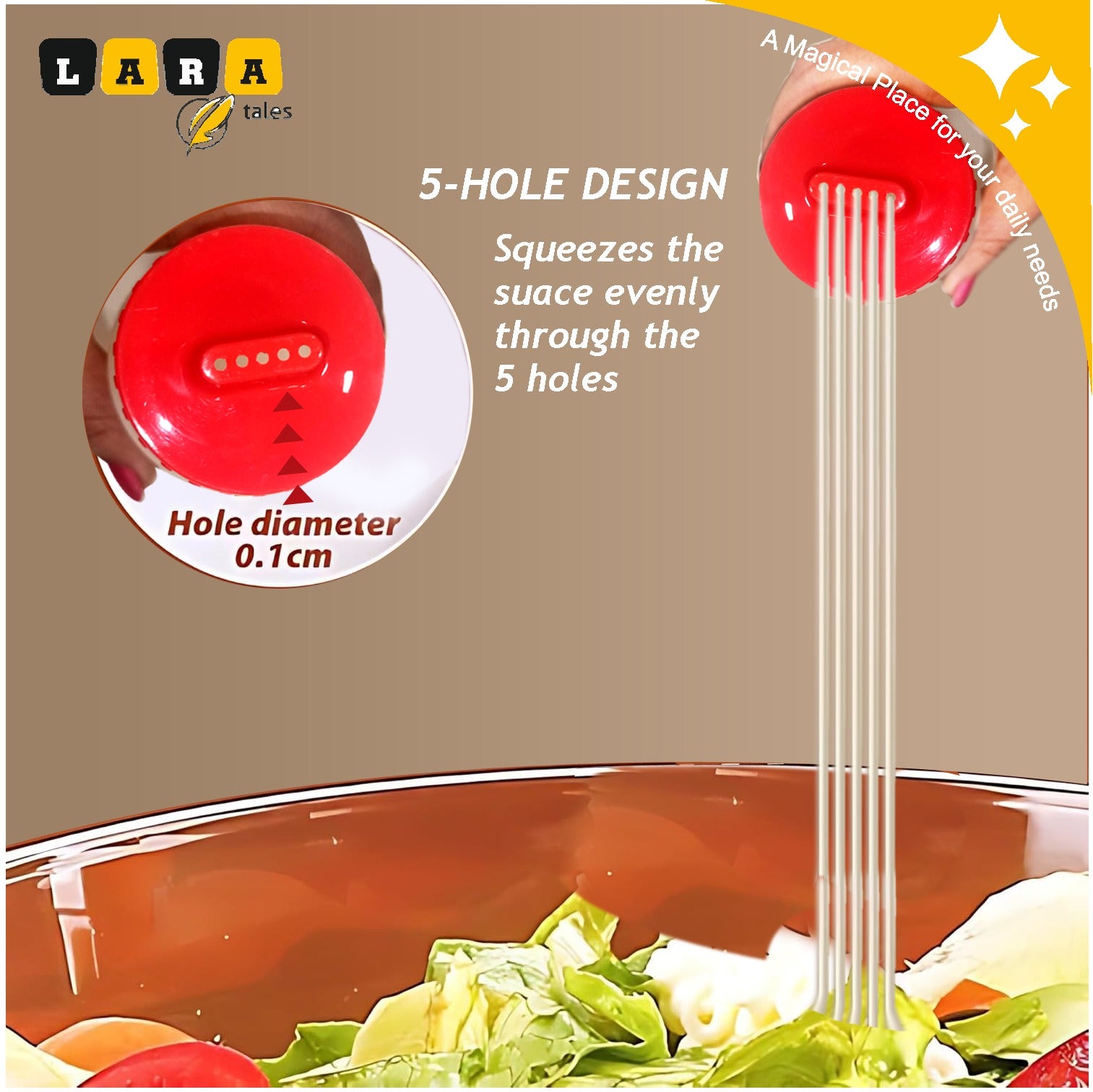 Lara Tales – 400ml 5-Hole Sauce Squeeze Bottle (Pack of 2) | Food-Grade, BPA-Free Plastic Dispenser for Ketchup, Mayonnaise, Oil, BBQ Sauces & Condiments | Refillable, Leak-Proof & Easy-Flow Design