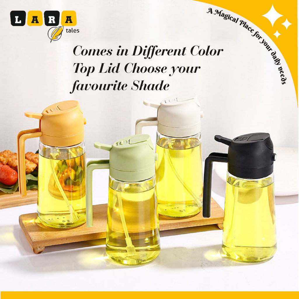 Lara Tales – 2-in-1 Glass Oil Sprayer & Dispenser | 500ml Premium Olive Oil Spray Bottle for Cooking, BBQ, Air Fryer, Salad, Frying & Baking | Kitchen Oil Mister for Healthy & Controlled Cooking