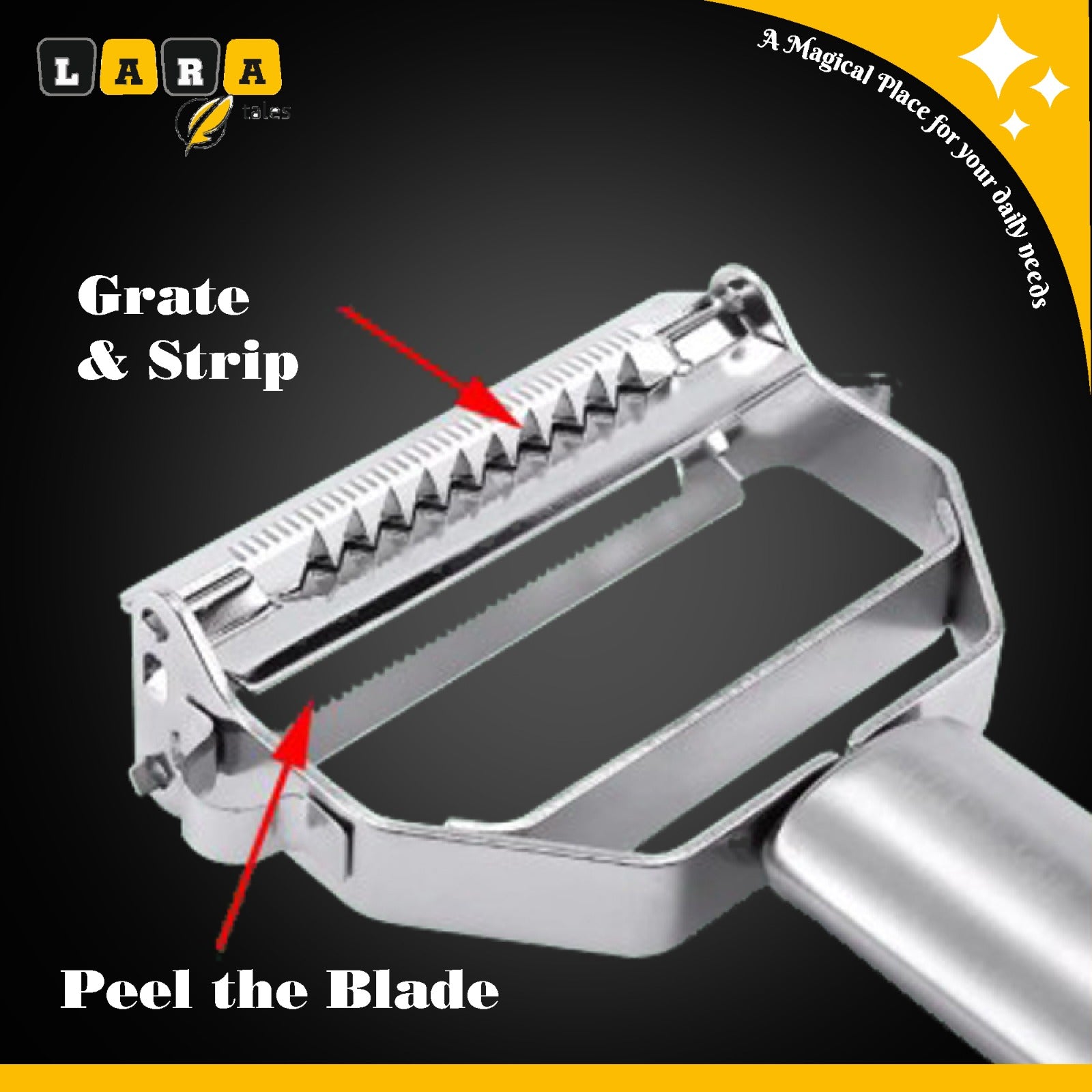 Lara Tales – 2-in-1 Stainless Steel Julienne Peeler & Vegetable Slicer Multi-Purpose Fruit & Veggie Shredder, Grater & Cutter for Carrots, Potatoes, Cucumbers & More | Premium Kitchen Tool for Effortless Prep