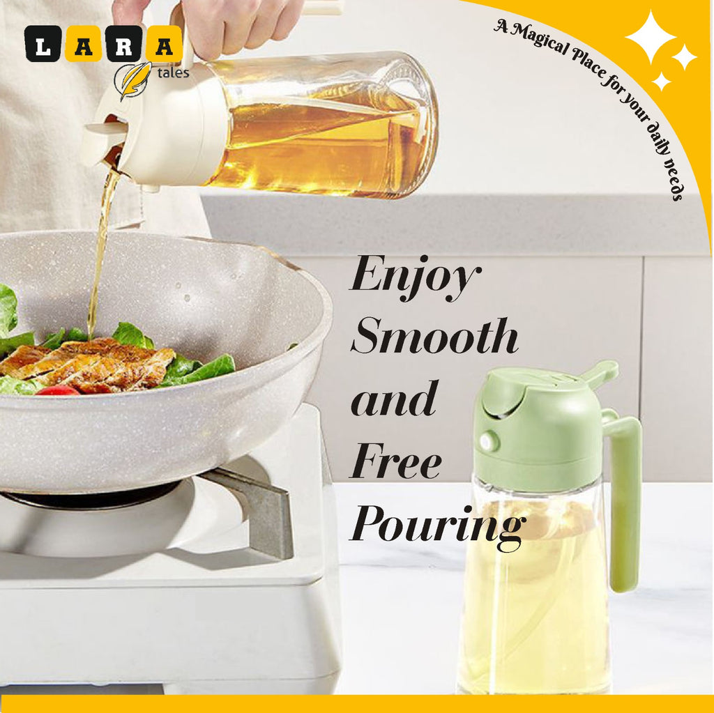 Lara Tales – 2-in-1 Glass Oil Sprayer & Dispenser | 500ml Premium Olive Oil Spray Bottle for Cooking, BBQ, Air Fryer, Salad, Frying & Baking | Kitchen Oil Mister for Healthy & Controlled Cooking