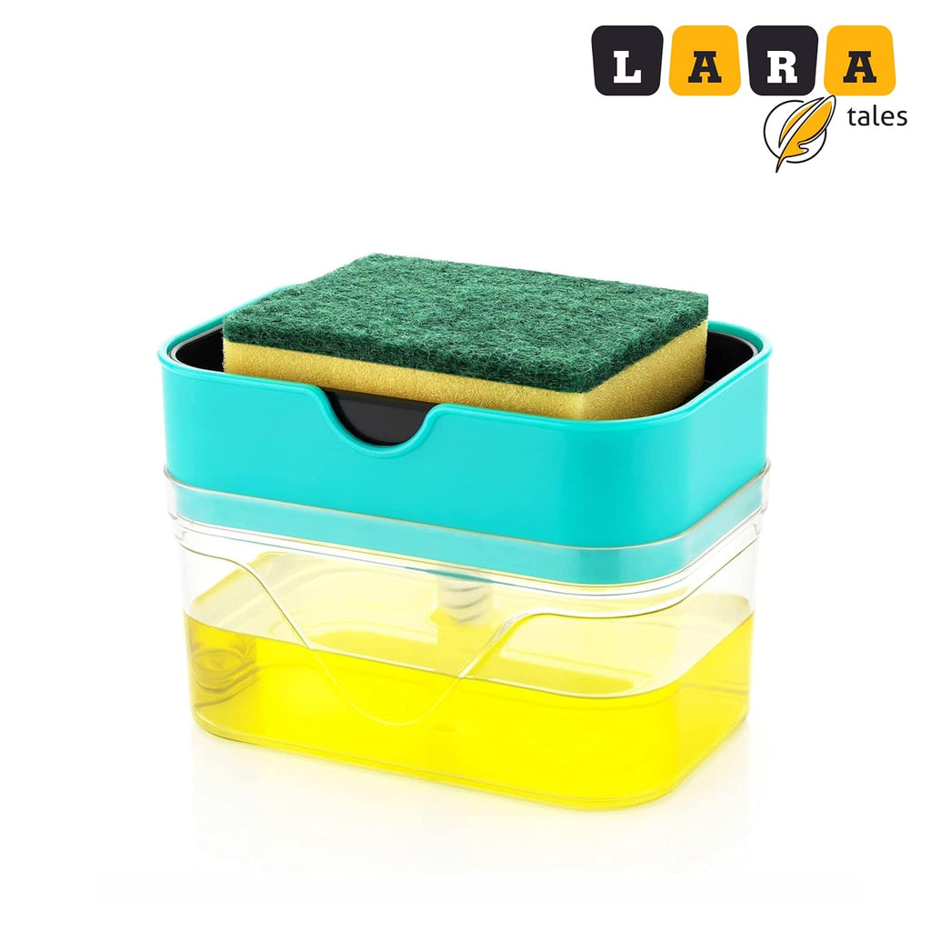 LARA Tales 2-in-1 Kitchen Soap Dispenser with Sponge Holder | Dishwashing Liquid Pump | Sink Organizer for Easy Cleaning | Space-Saving Soap Dispenser for Kitchen Sink- Pack of 1