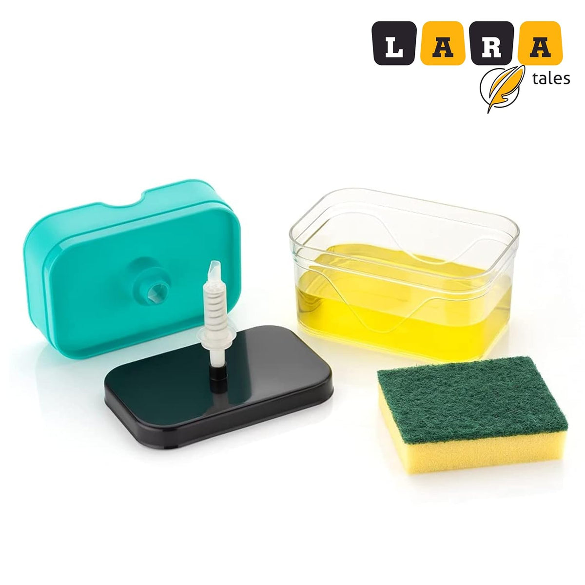 LARA Tales 2-in-1 Kitchen Soap Dispenser with Sponge Holder | Dishwashing Liquid Pump | Sink Organizer for Easy Cleaning | Space-Saving Soap Dispenser for Kitchen Sink- Pack of 1