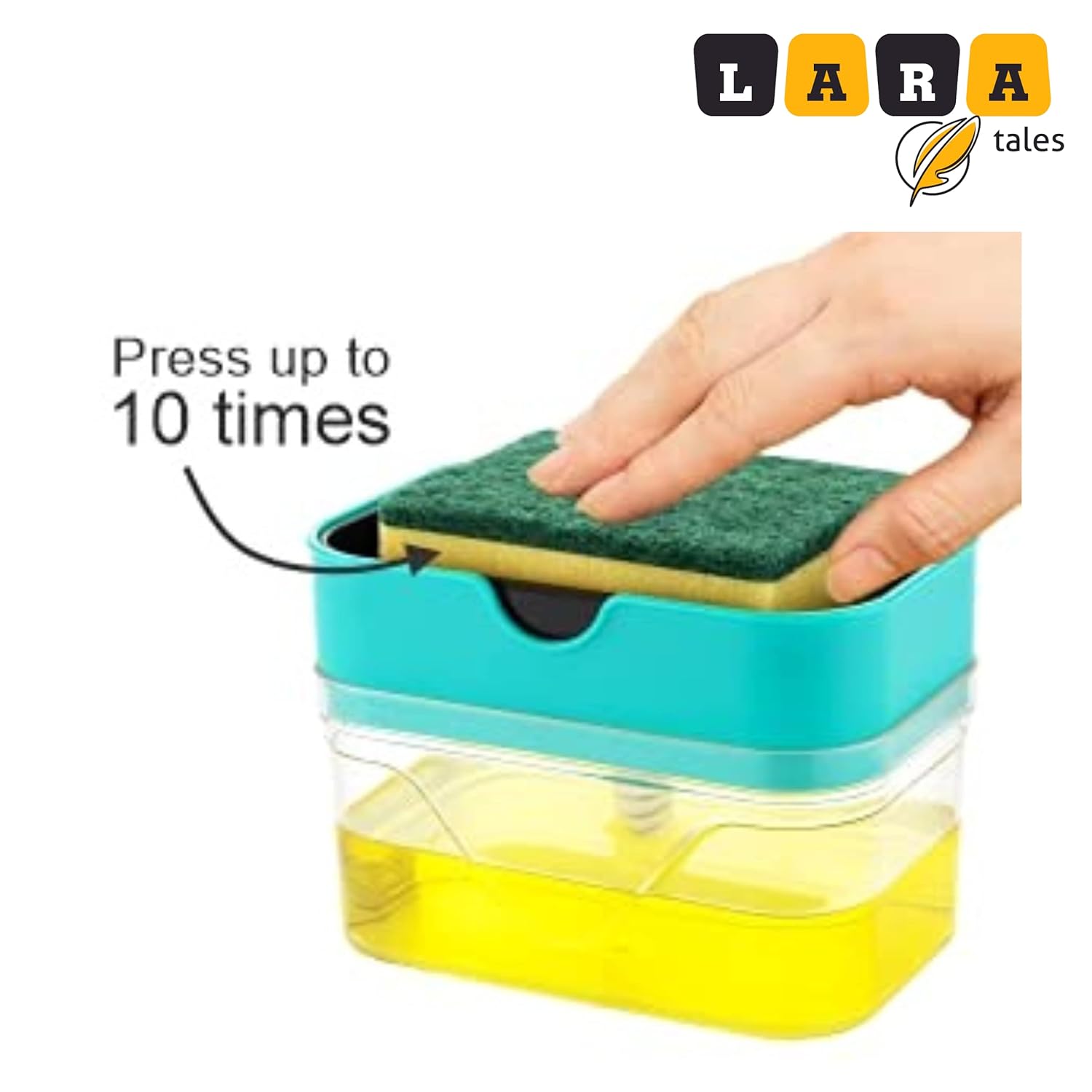 LARA Tales 2-in-1 Kitchen Soap Dispenser with Sponge Holder | Dishwashing Liquid Pump | Sink Organizer for Easy Cleaning | Space-Saving Soap Dispenser for Kitchen Sink- Pack of 1