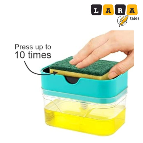 LARA Tales 2-in-1 Kitchen Soap Dispenser with Sponge Holder | Dishwashing Liquid Pump | Sink Organizer for Easy Cleaning | Space-Saving Soap Dispenser for Kitchen Sink- Pack of 1