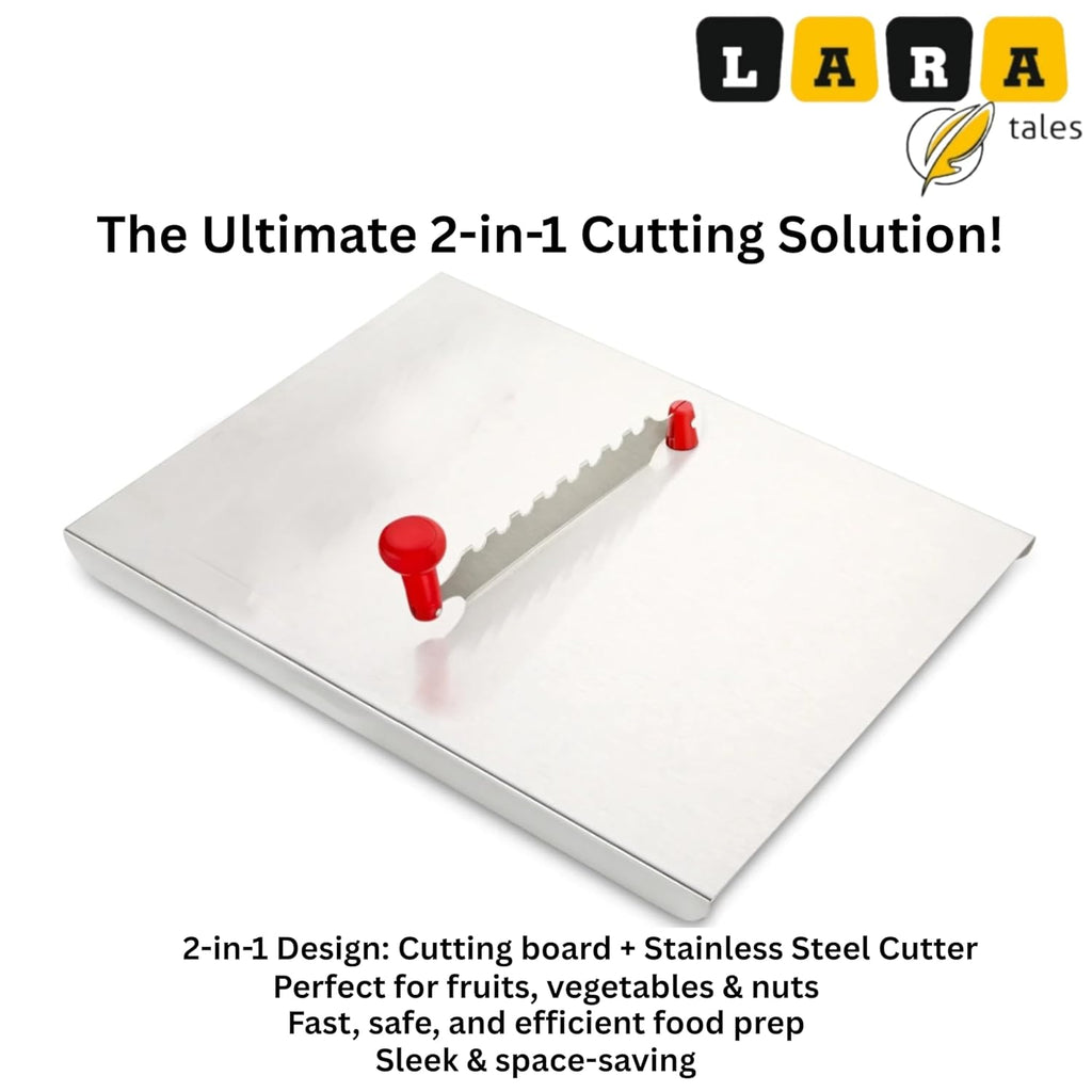 Lara Tales Smart Stainless Steel Cutting Board with SS Cutter | Chopper Board | Cutter | Sabji Cutter | Chapati Board | Cutting matt Tray | Steel Chopper | Steel Cutter | Vegetable Cutter for Kitchen