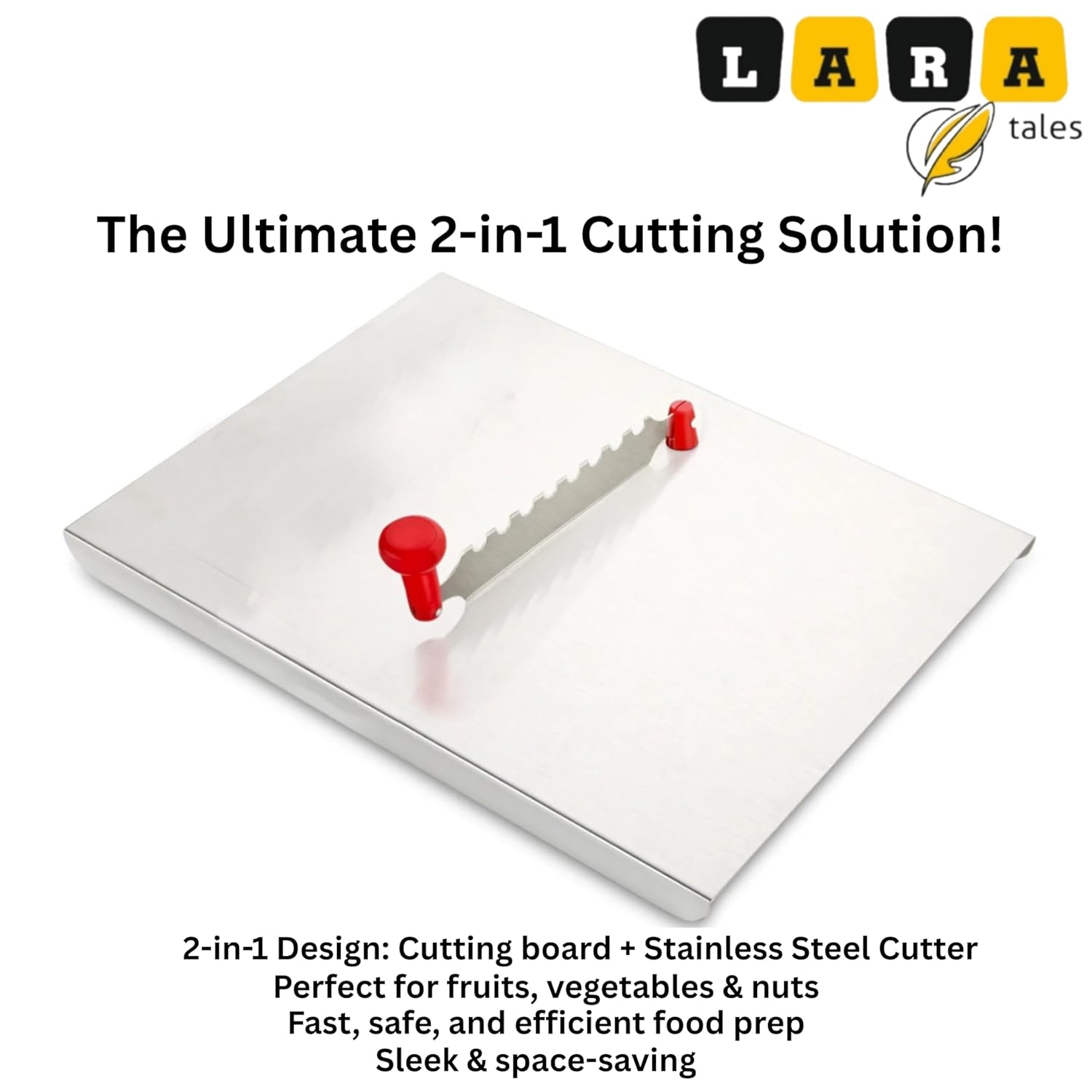 Lara Tales Smart Stainless Steel Cutting Board with SS Cutter | Chopper Board | Cutter | Sabji Cutter | Chapati Board | Cutting matt Tray | Steel Chopper | Steel Cutter | Vegetable Cutter for Kitchen
