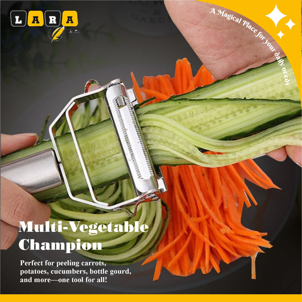 Lara Tales – 2-in-1 Stainless Steel Julienne Peeler & Vegetable Slicer Multi-Purpose Fruit & Veggie Shredder, Grater & Cutter for Carrots, Potatoes, Cucumbers & More | Premium Kitchen Tool for Effortless Prep