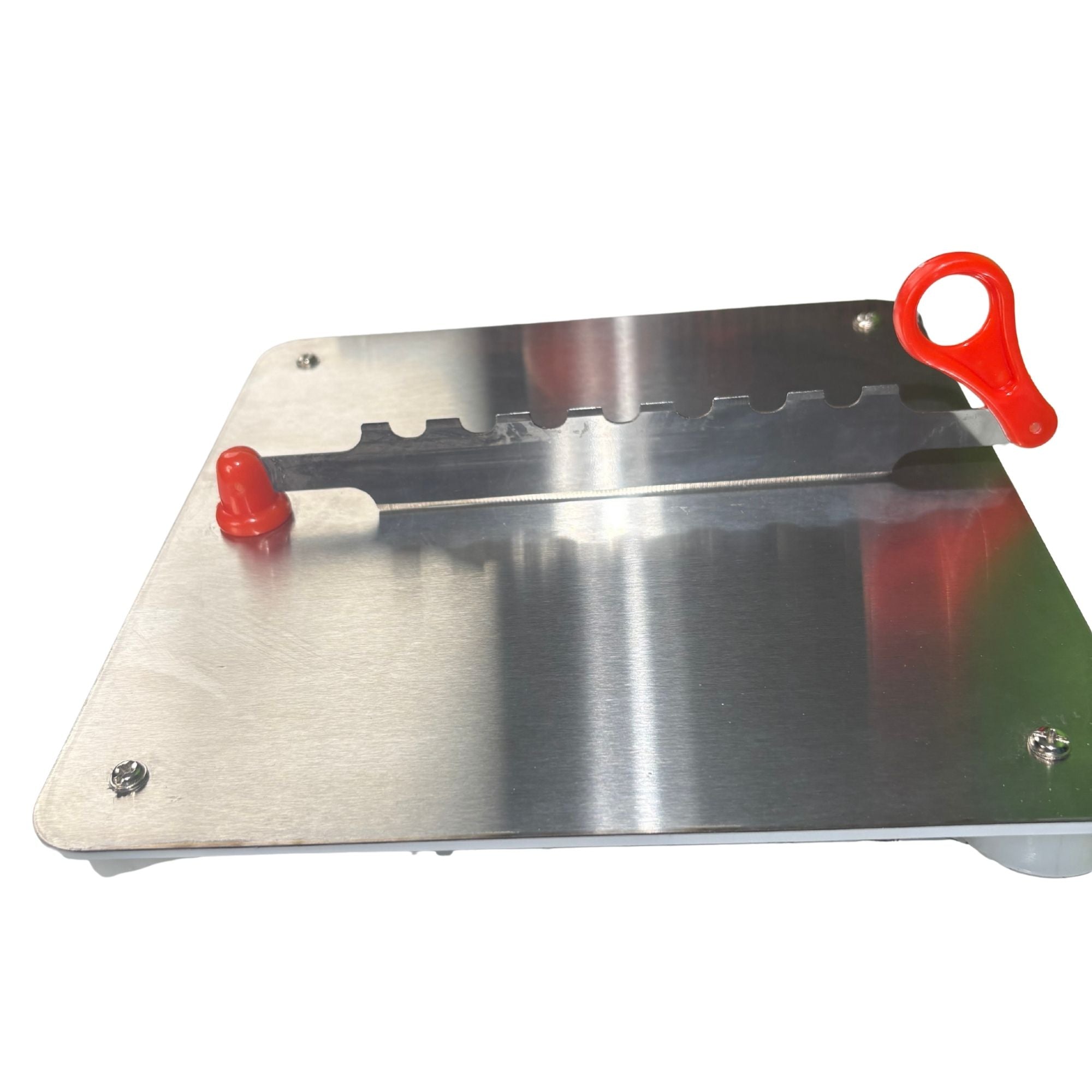 Lara Tales Stainless Steel Chopping Board with In-Built Blade & Detachable Knife | Multipurpose Vegetable, Fruit & Nut Cutter | Compact 23x23 cm | Plastic Base with 4 Anti-Slip Legs