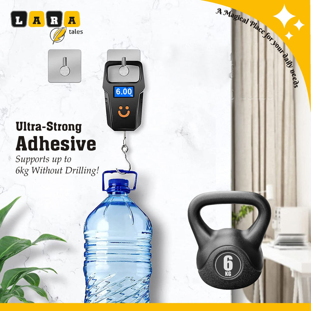 Lara Tales Heavy Duty Adhesive Wall Hooks – Metal Self-Adhesive Hooks for Bathroom, Kitchen & Home | Matte Black Wall Hangers | Rust-Proof Multipurpose Hooks (Set of 4)