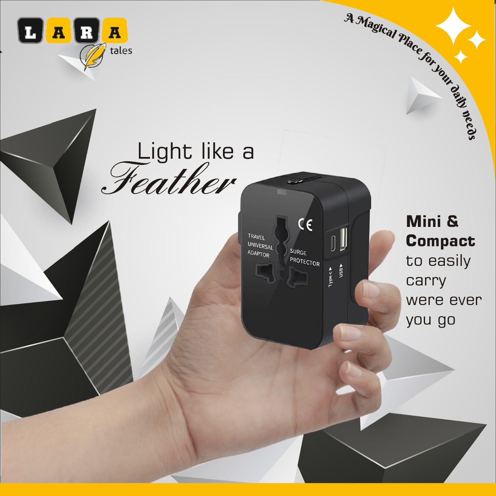 Lara Tales – Universal Travel Adapter | All-in-One Worldwide Travel Charger with Dual USB Ports (2.1A) | Multi-Type International Power Outlet | 100–250V Compatible | Compact Travel-Friendly Design – Black