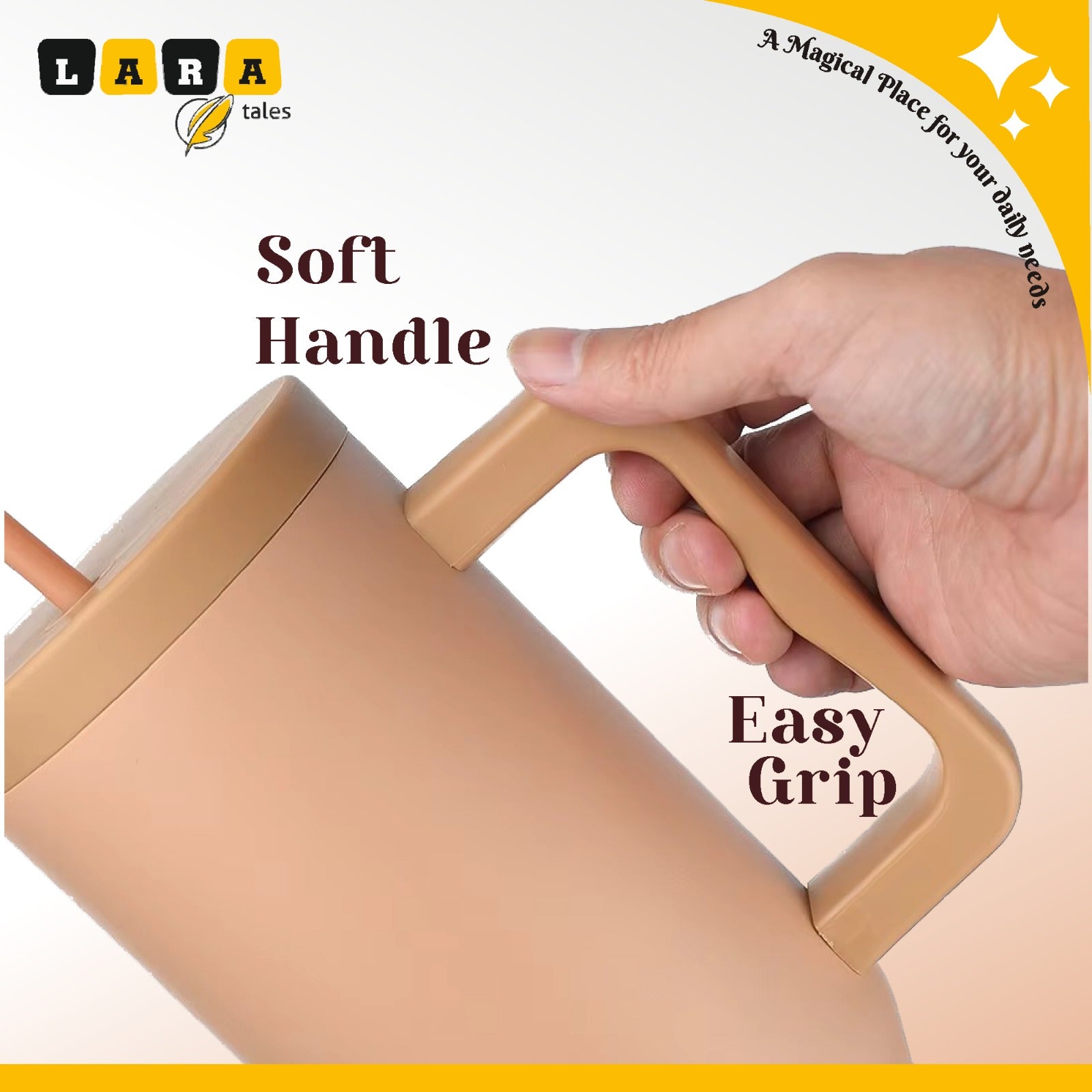 Lara Tales 900ml Vacuum Insulated Stainless Steel Cup with Handle | Double Wall Hot & Cold Bottle | Sleek Modern Design Ice Cup | Leakproof Travel Tumbler with Straw | Premium Matte Finish