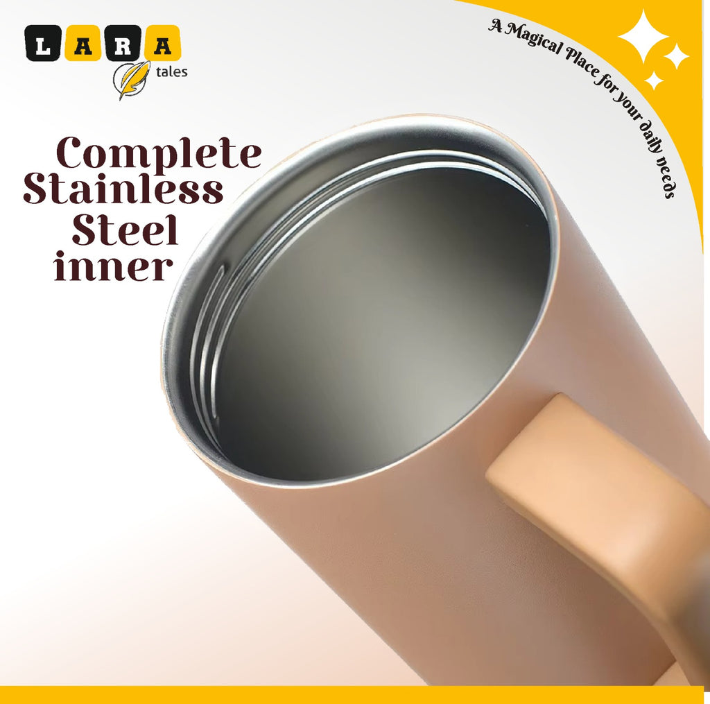 Lara Tales 900ml Vacuum Insulated Stainless Steel Cup with Handle | Double Wall Hot & Cold Bottle | Sleek Modern Design Ice Cup | Leakproof Travel Tumbler with Straw | Premium Matte Finish